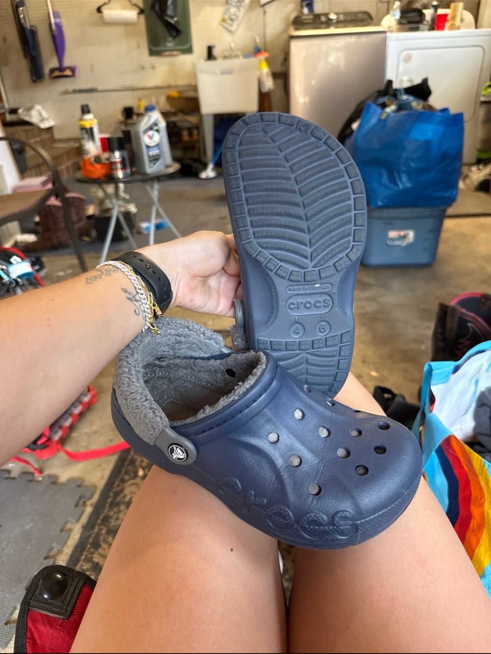 CROCS Kids Classic Lined Clog in Navy with Gray Lining